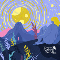 Illustration of two people sitting under a starry night sky with a large moon, surrounded by plants, and the 'After Dark Rowan Berry Box' brand visible.