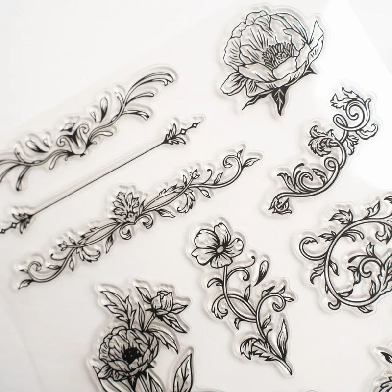 Antique Floral Stamp Set Archer & Olive-Rubber Stamp-Archer & Olive-