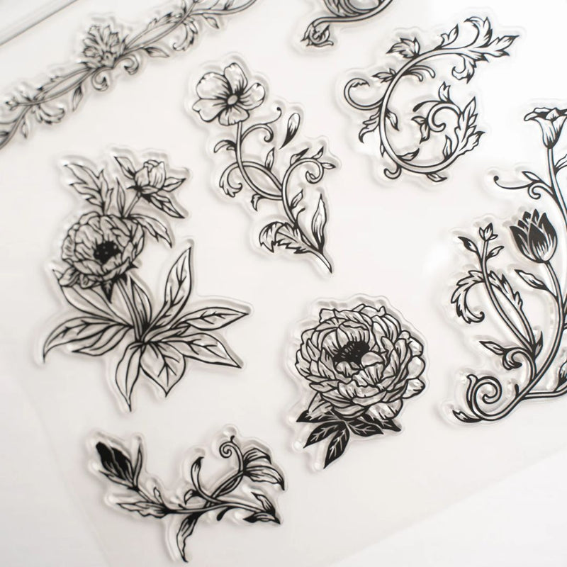 Antique Floral Stamp Set Archer & Olive-Rubber Stamp-Archer & Olive-