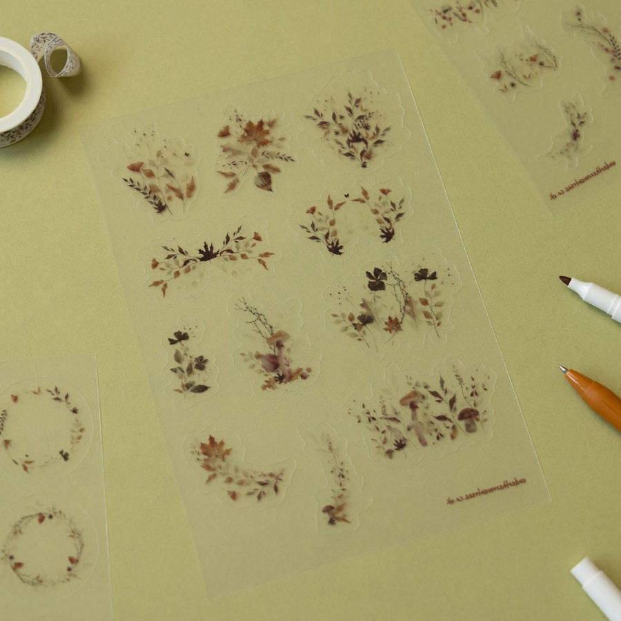Autumn Leaves Clear PET Sticker Sheets - Arrangements - Under the Rowan Trees