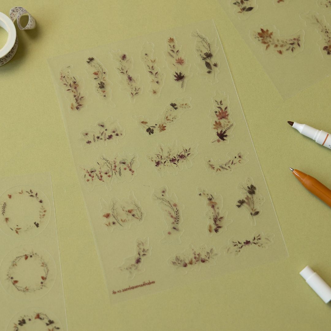 Autumn Leaves Clear PET Sticker Sheets - Sprigs - Under the Rowan Trees