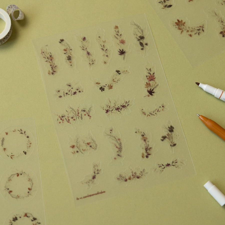 Autumn Leaves Clear PET Sticker Sheets - Sprigs - Under the Rowan Trees