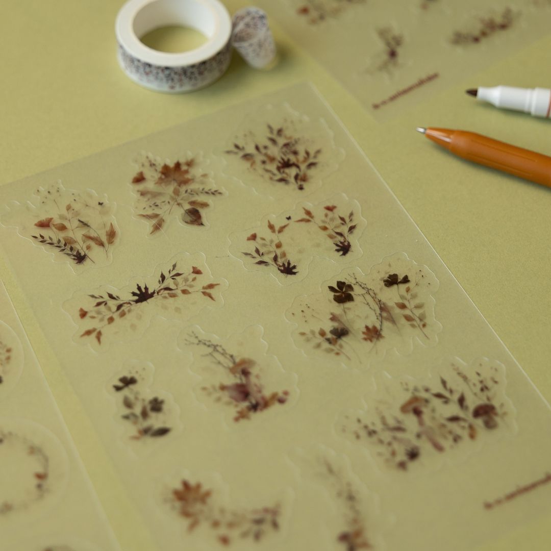 Autumn Leaves Clear PET Sticker Sheets - Sprigs - Under the Rowan Trees