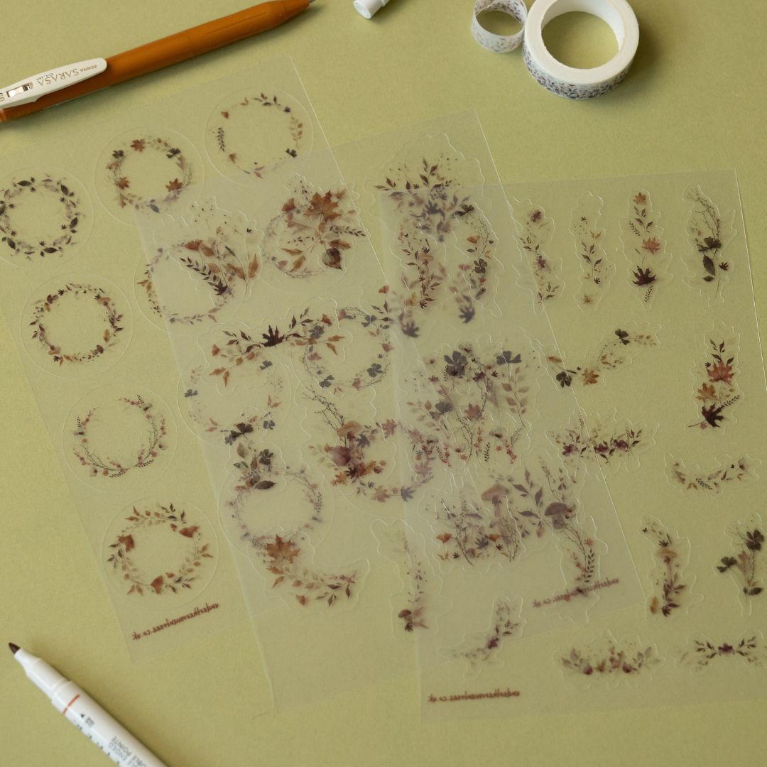 Autumn Leaves Clear PET Sticker Sheets - Sprigs - Under the Rowan Trees