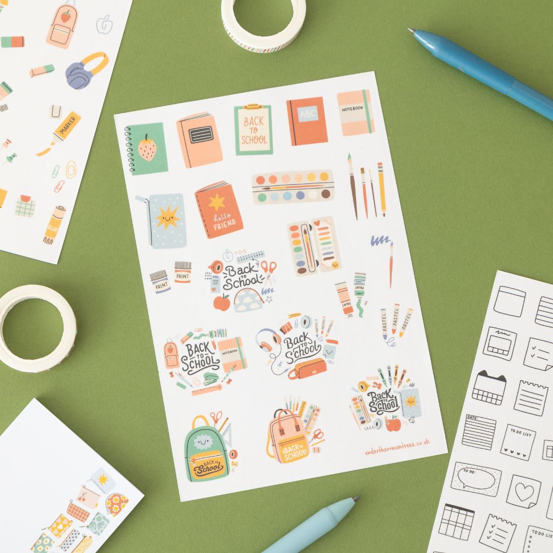 Back to School Stationery Sticker Sheets - Large - Under the Rowan Trees