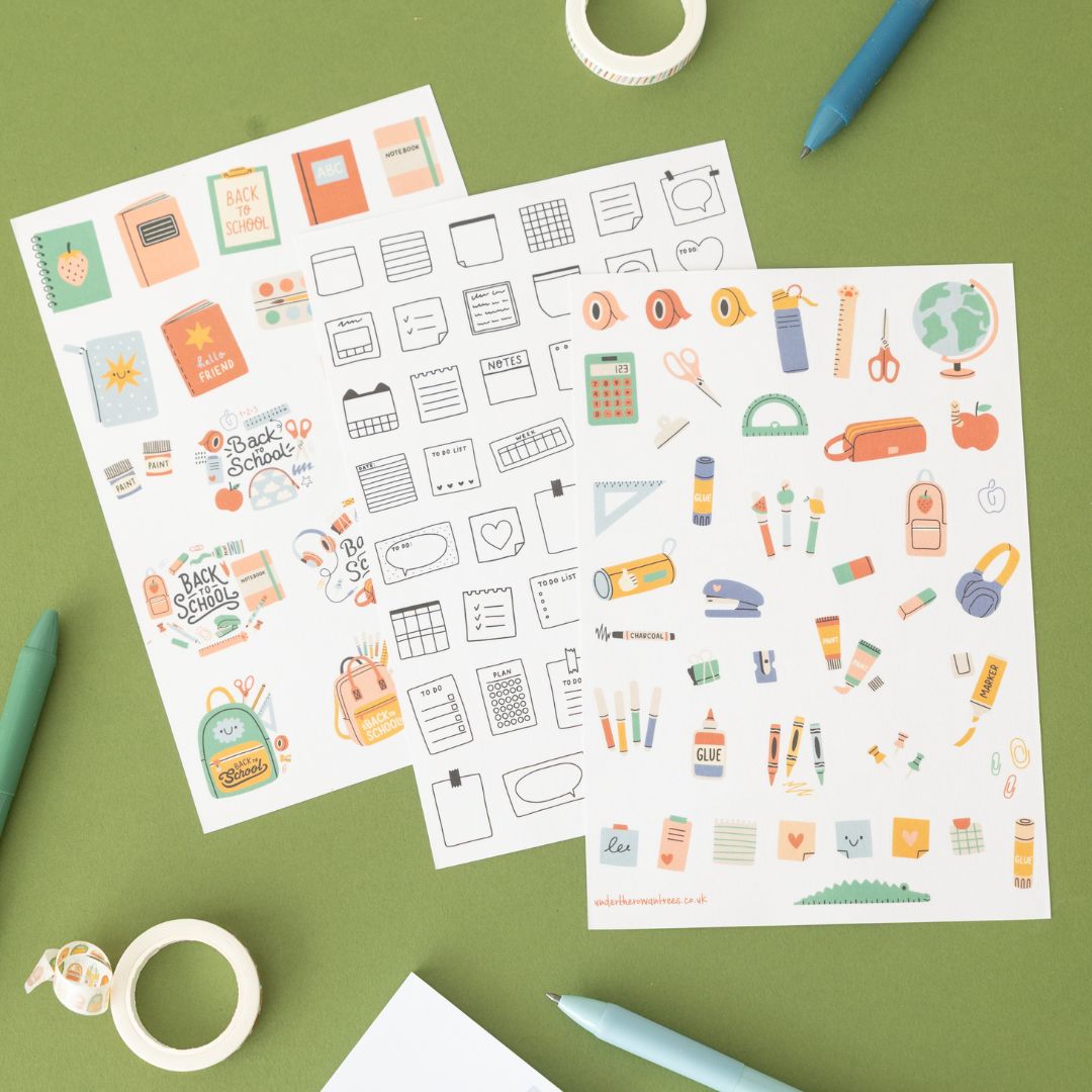 Back to School Stationery Sticker Sheets - Large - Under the Rowan Trees