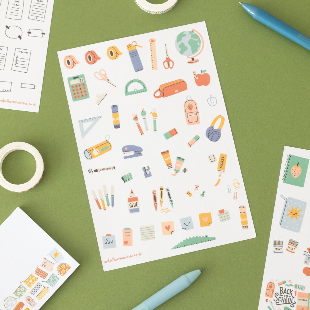 Back to School Stationery Sticker Sheets - Small - Under the Rowan Trees
