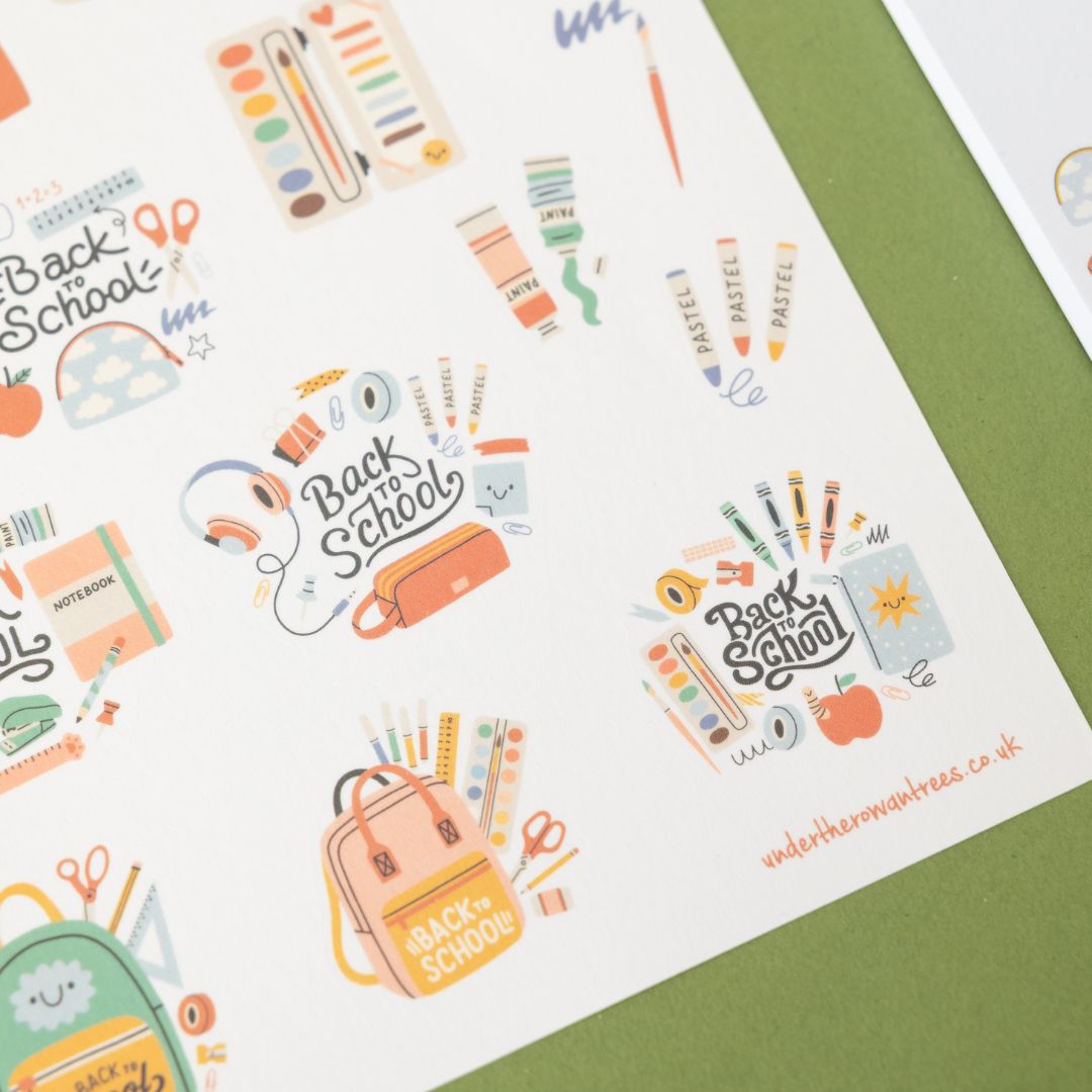 Back to School Stationery Sticker Sheets - Sticky Notes - Under the Rowan Trees