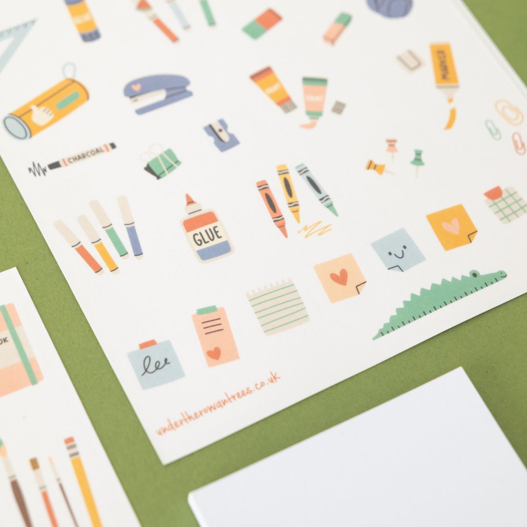 Back to School Stationery Sticker Sheets - Sticky Notes - Under the Rowan Trees