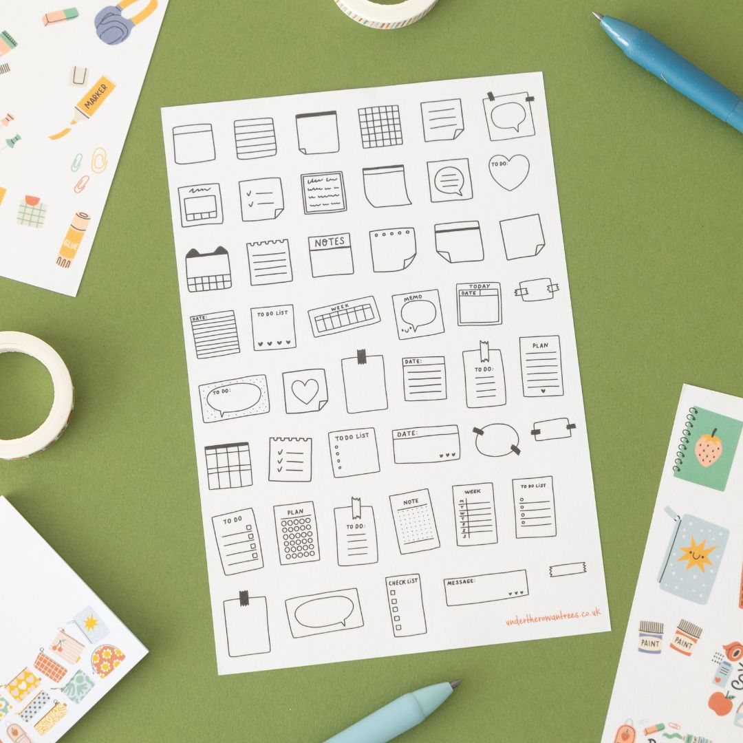 Back to School Stationery Sticker Sheets - Sticky Notes - Under the Rowan Trees