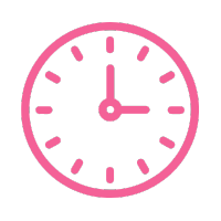 Pink clock icon on a white background