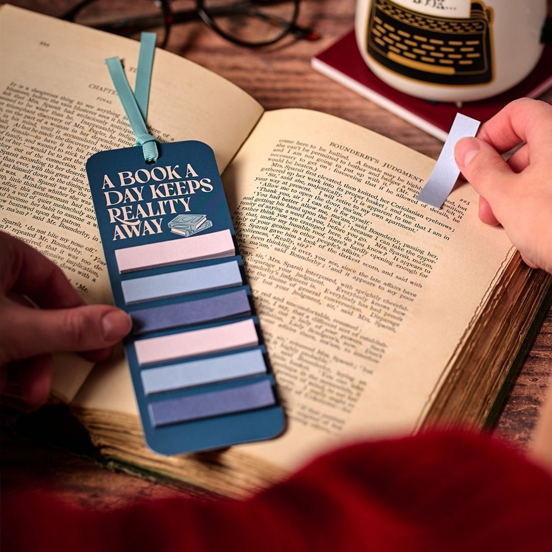 Bookmark with Sticky Tabs - A Book A Day Keeps Reality Away - Half Moon Bay