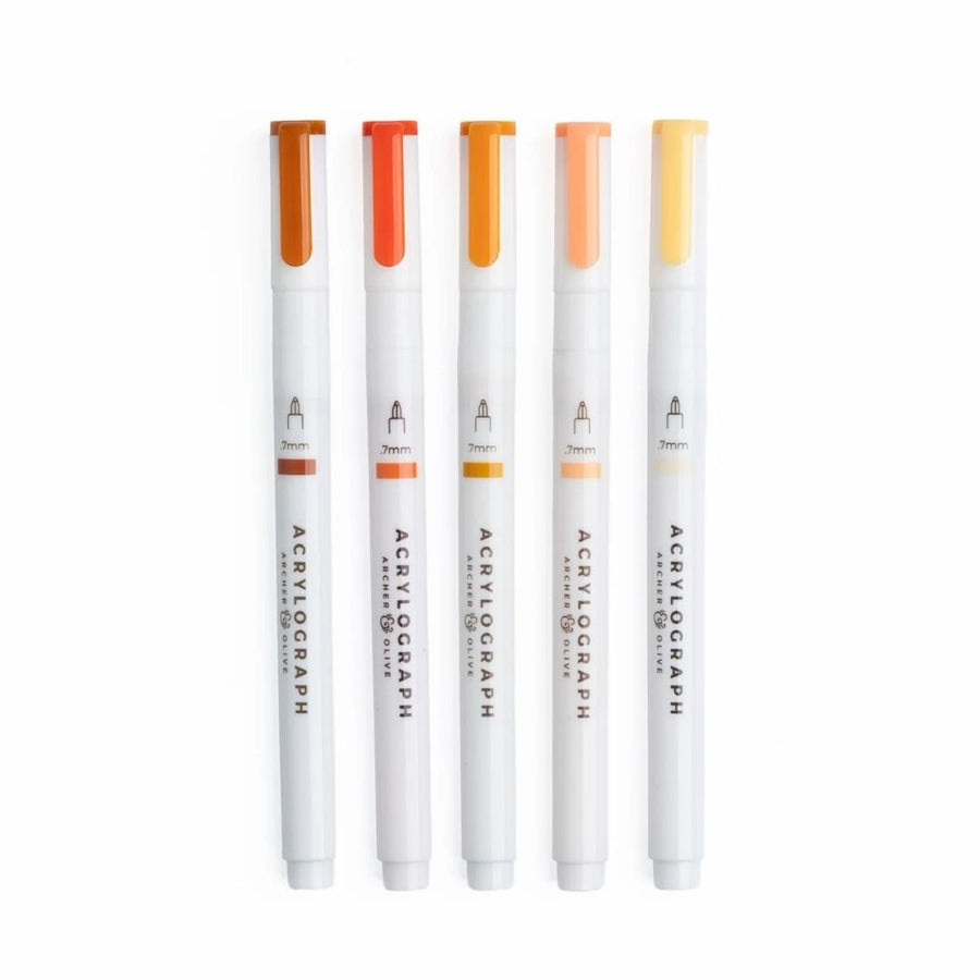 Burnt Orange Hues Acrylograph Pens - Set of 5 - Archer & Olive