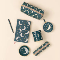 Celestial Pencil Pouch - Vegan Leather - Teal Moon - Designworks Collective