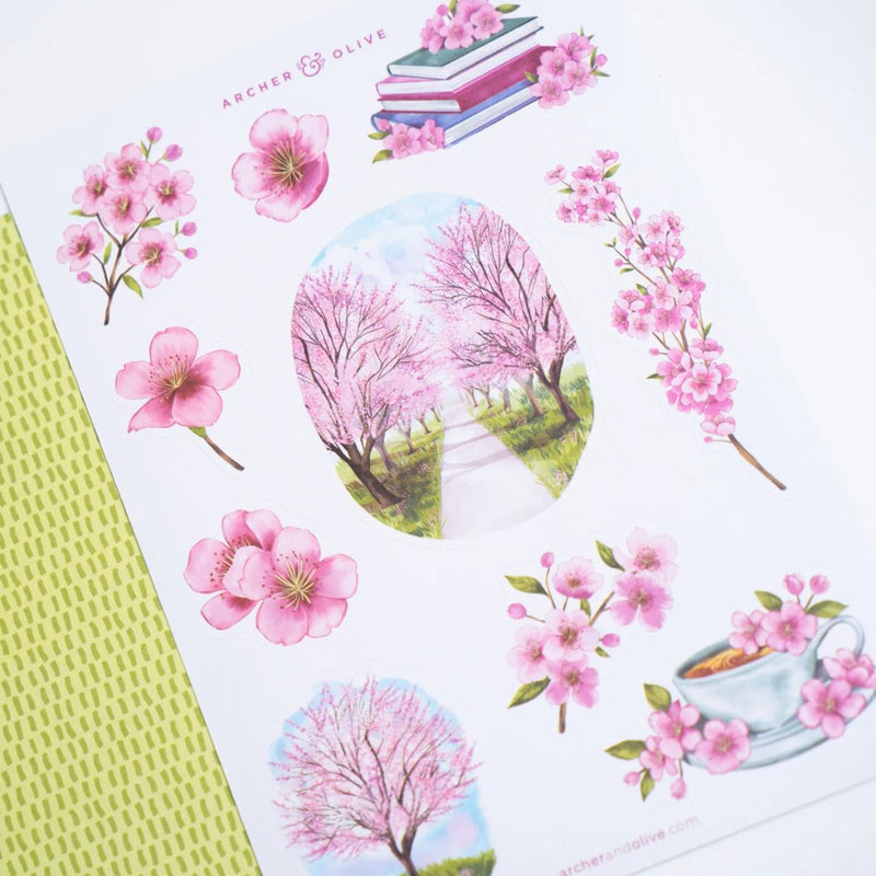 Cherry Blossom Themed Journal Kit-Illustrated Stickers