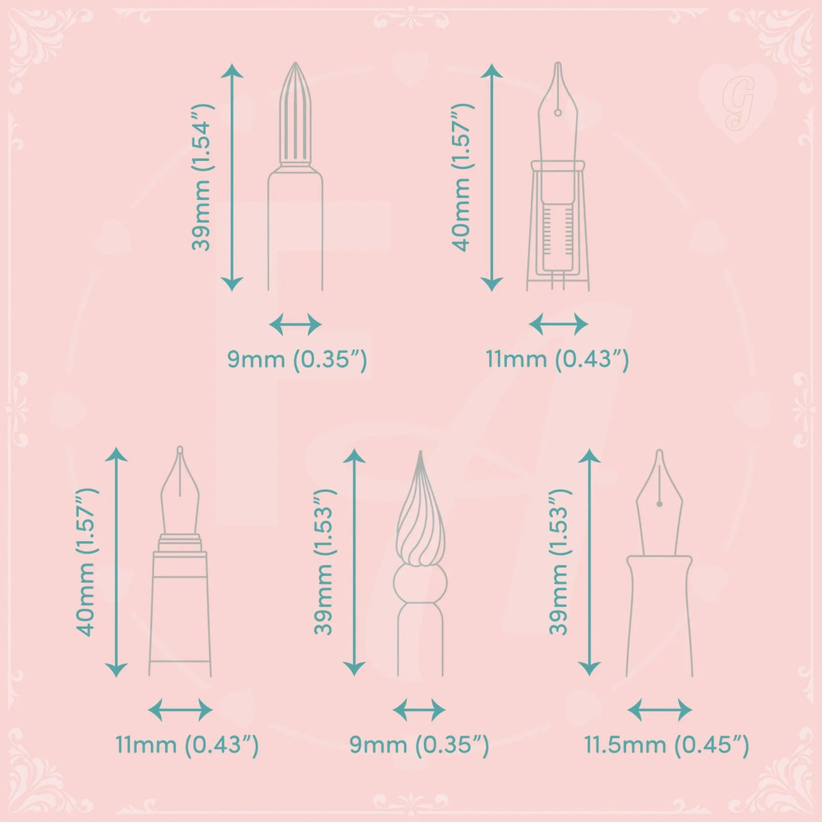 Clear Calligraphy Nib Stamps - Set G - Felicity's Attic