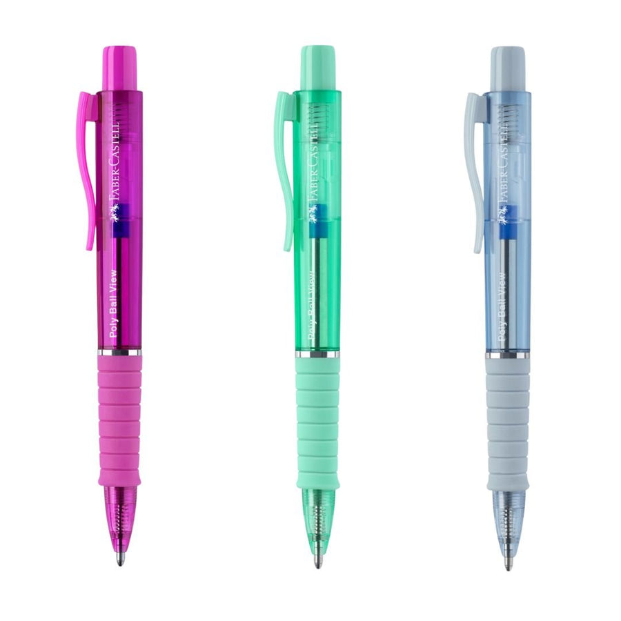 Electric Fuscia Poly Ball View Ballpoint Pen - Faber - Castell, Blue Ink - Faber - Castell