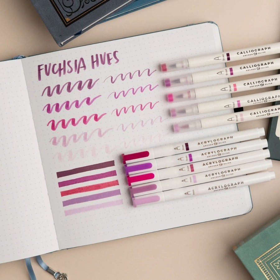 Fuchsia Hues Calliograph Pens - Set of 5 - Archer & Olive