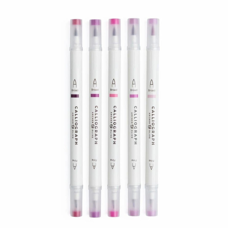 Fuchsia Hues Calliograph Pens - Set of 5 - Archer & Olive