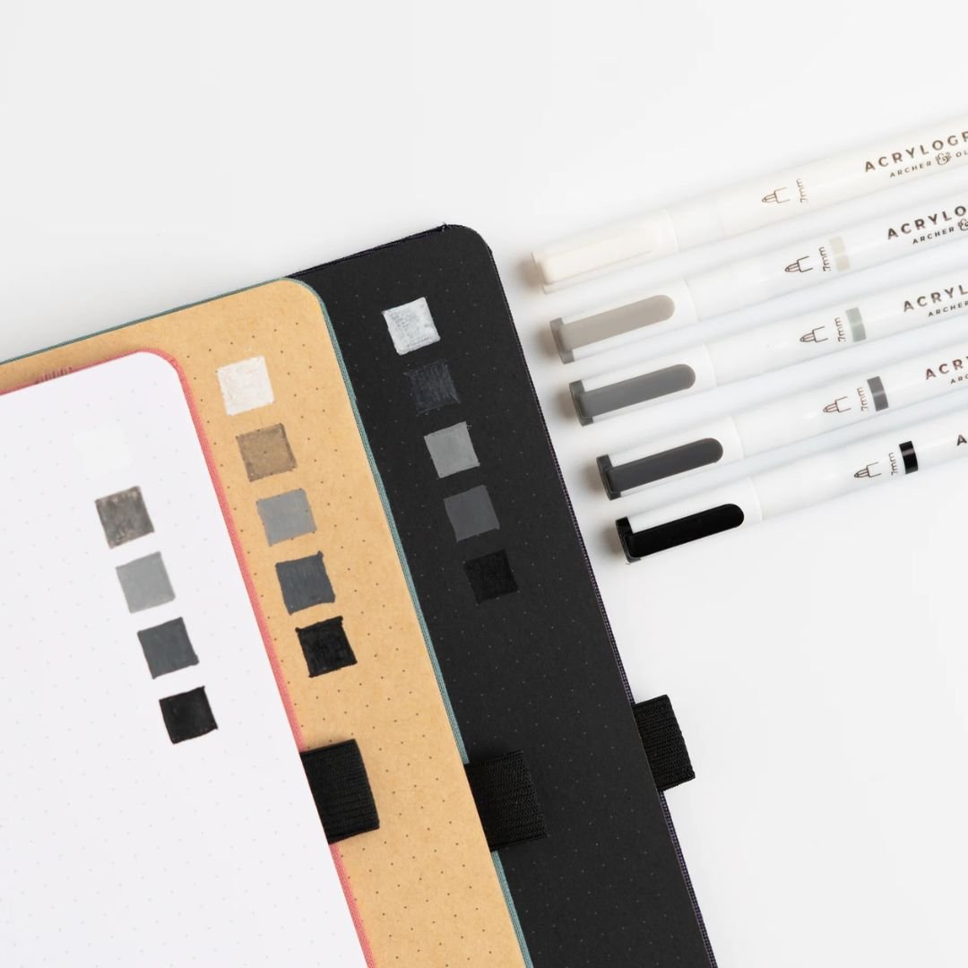 Greyscale Acrylograph Pens - Set of 5 - Archer & Olive