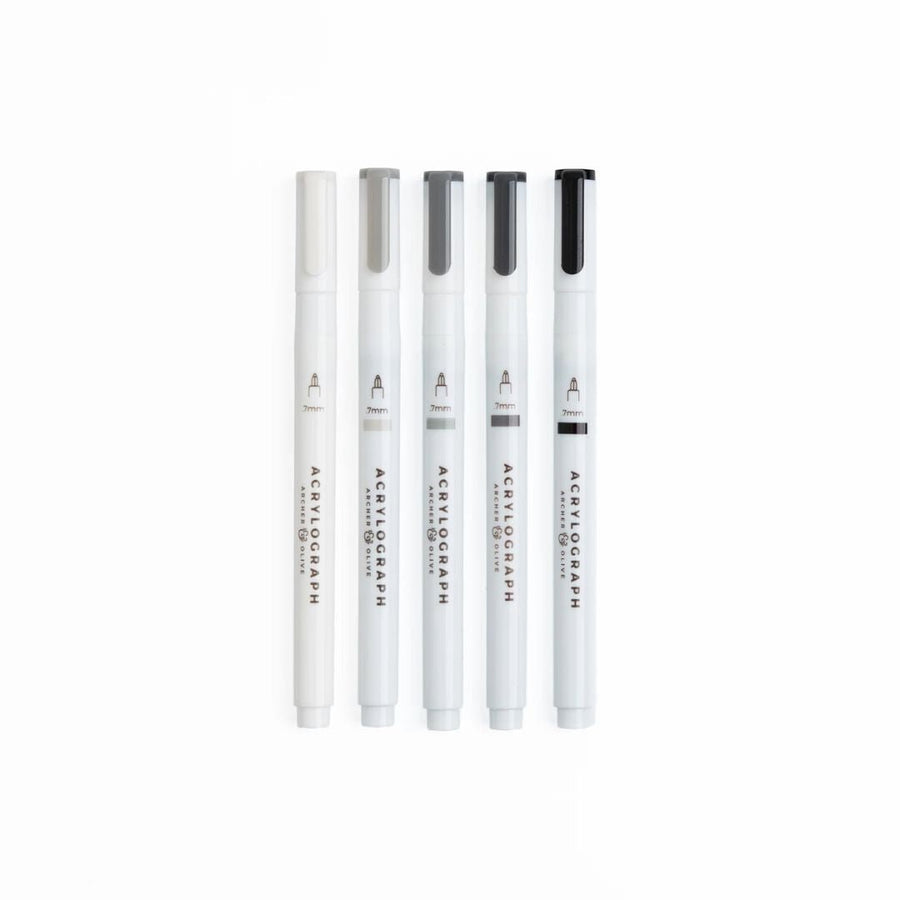 Greyscale Acrylograph Pens - Set of 5 - Archer & Olive