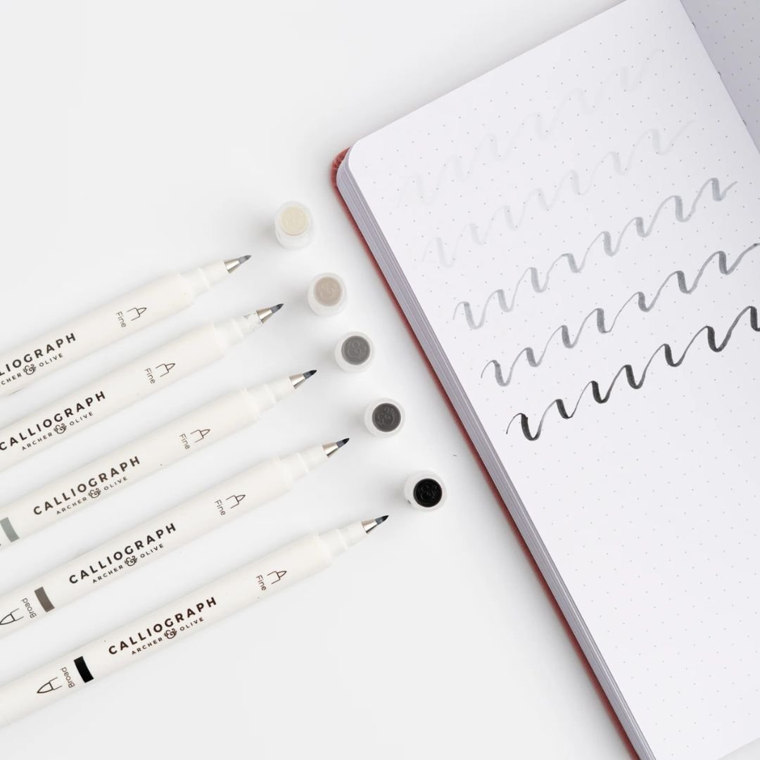 Greyscale Calliograph Pens - Set of 5 - Archer & Olive