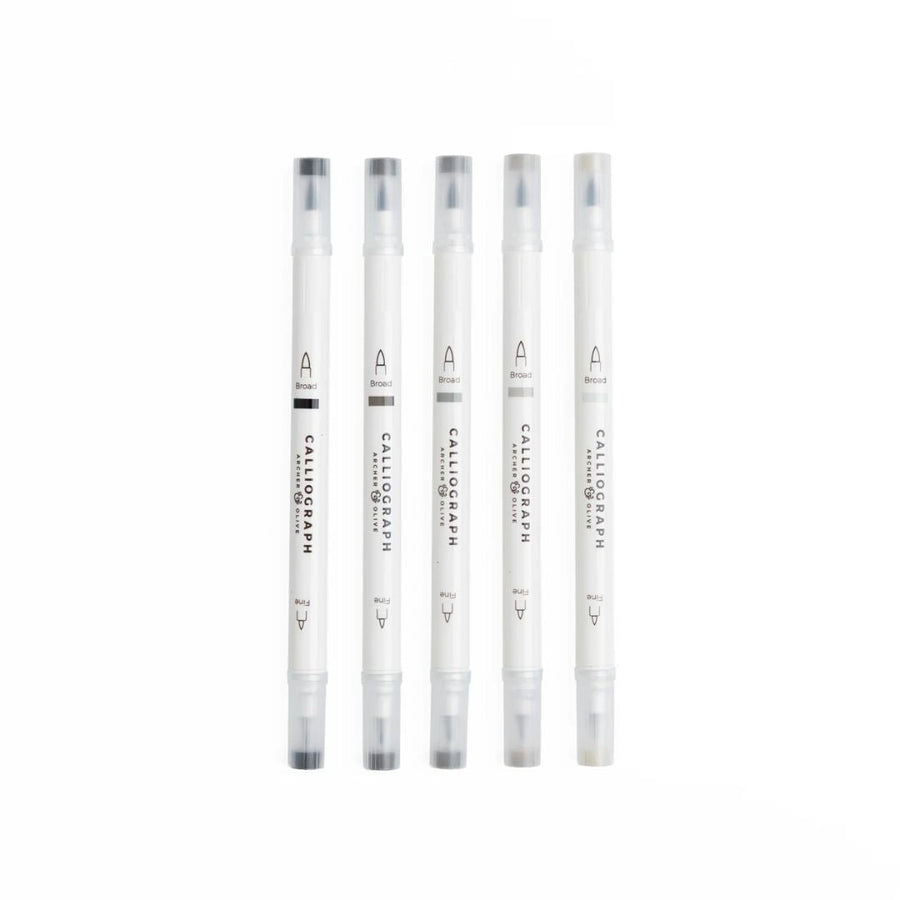 Greyscale Calliograph Pens - Set of 5 - Archer & Olive
