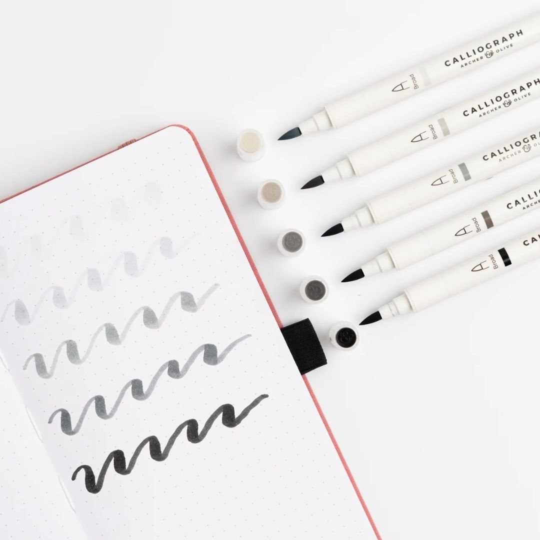 Greyscale Calliograph Pens - Set of 5 - Archer & Olive