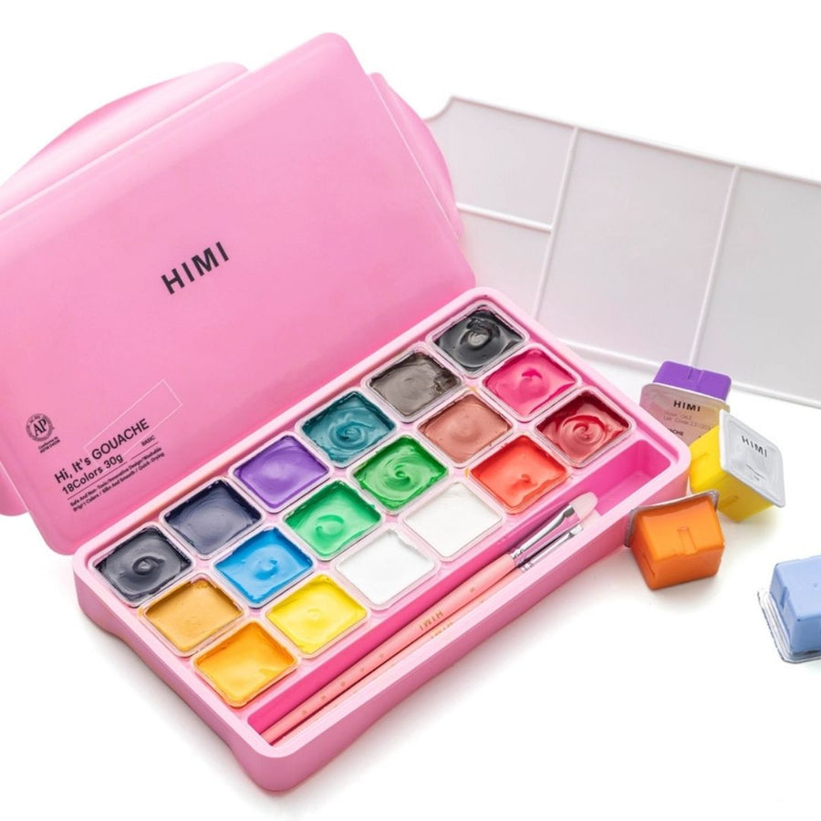 Himi Jelly Cup Gouache 18 Basic Colours Paints Set - Pink - Himi