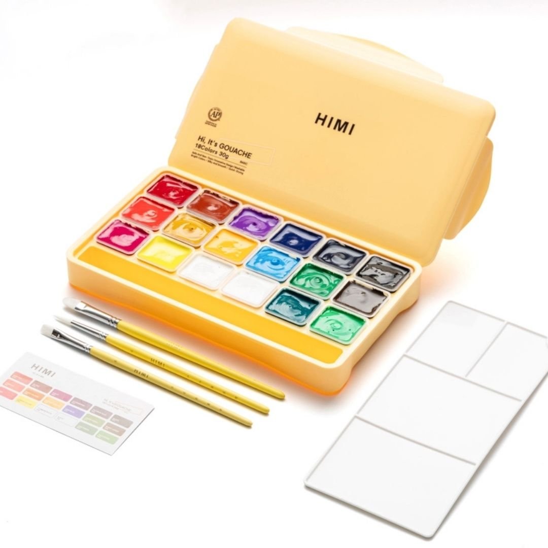 Himi Jelly Cup Gouache 18 Basic Colours Paints Set - Yellow - Himi