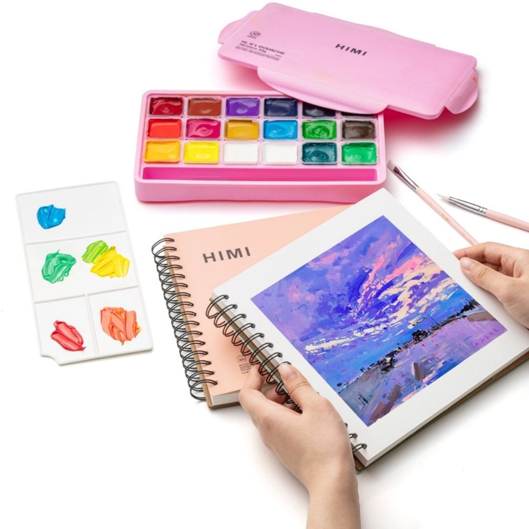 Himi Jelly Cup Gouache 18 Basic Colours Paints Set - Yellow - Himi