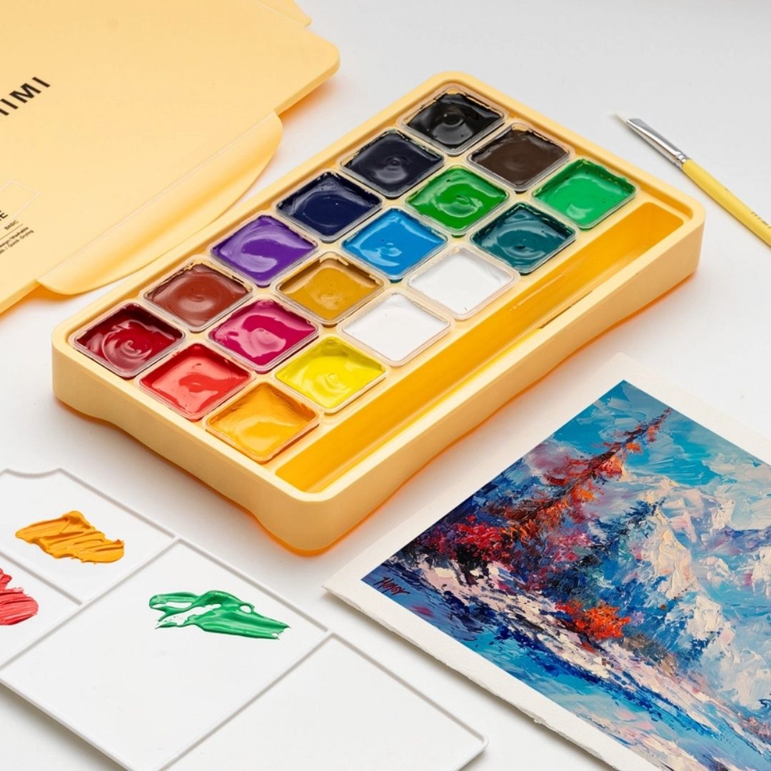 Himi Jelly Cup Gouache 18 Basic Colours Paints Set - Yellow - Himi