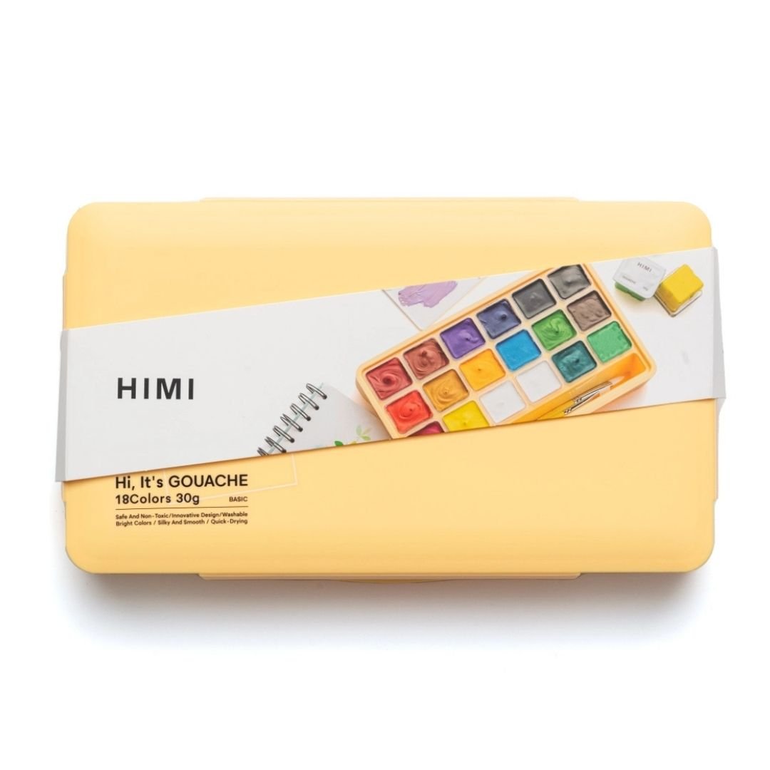 Himi Jelly Cup Gouache 18 Basic Colours Paints Set - Yellow - Himi