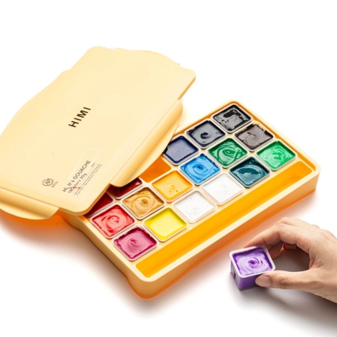 Himi Jelly Cup Gouache 18 Basic Colours Paints Set - Yellow - Himi