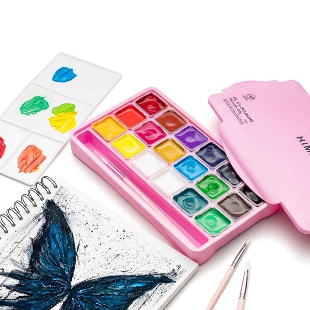 Himi Jelly Cup Gouache 18 Basic Colours Paints Set - Yellow - Himi