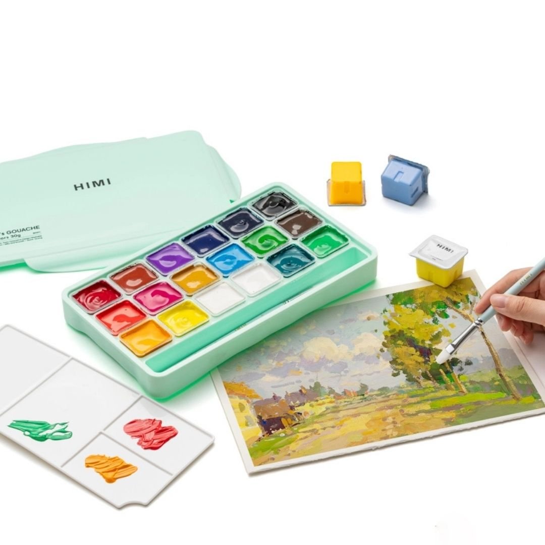 Himi Jelly Cup Gouache 18 Basic Colours Paints Set - Yellow - Himi