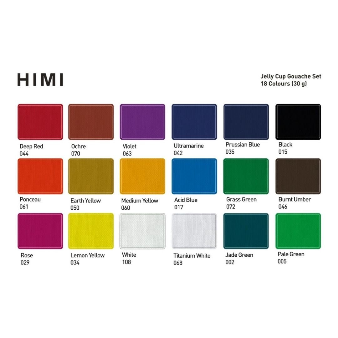 Himi Jelly Cup Gouache 18 Basic Colours Paints Set - Yellow - Himi