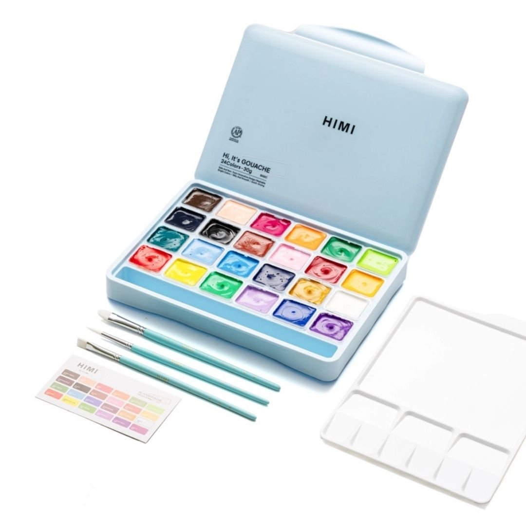 Himi Jelly Cup Gouache 24 Basic Colours Paints Set - Blue - Himi