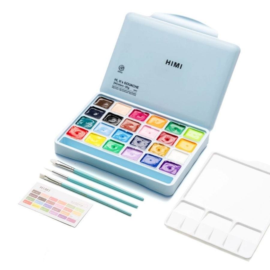 Himi Jelly Cup Gouache 24 Basic Colours Paints Set - Blue - Himi