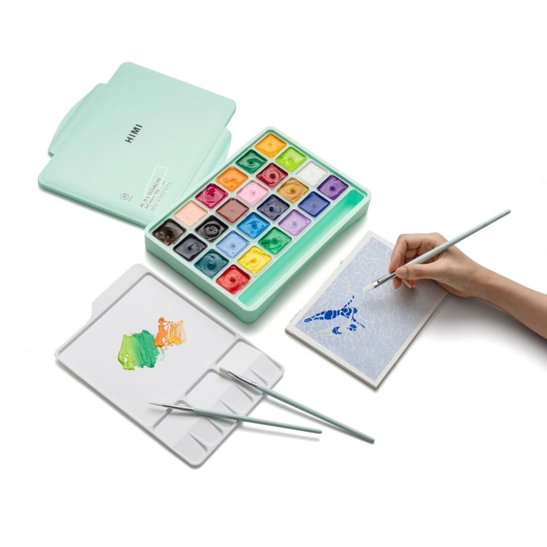Himi Jelly Cup Gouache 24 Basic Colours Paints Set - Blue - Himi