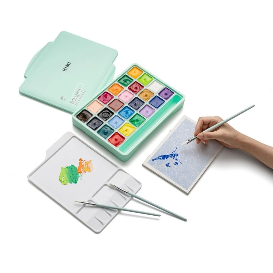 Himi Jelly Cup Gouache 24 Basic Colours Paints Set - Blue - Himi