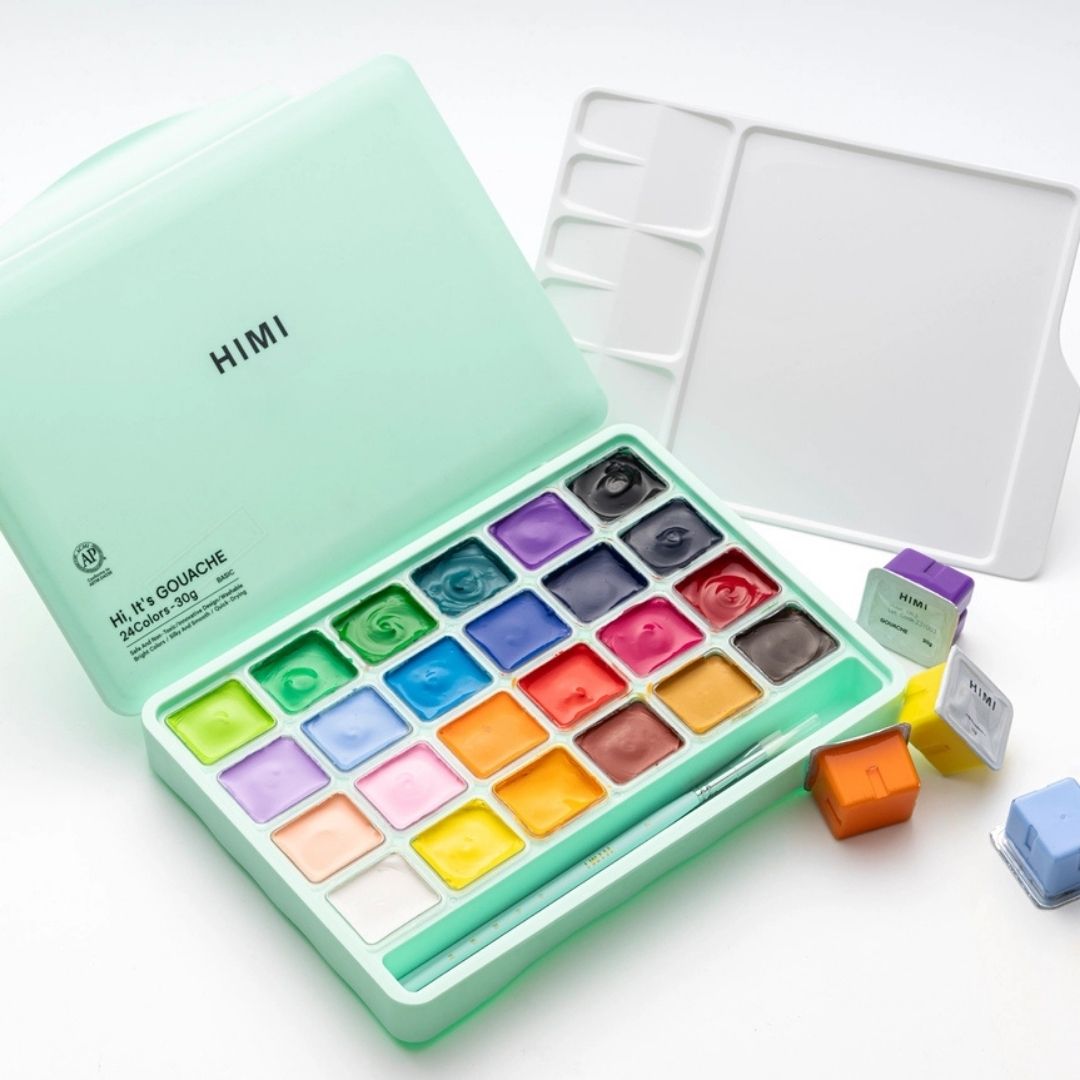 Himi Jelly Cup Gouache 24 Basic Colours Paints Set - Green - Himi