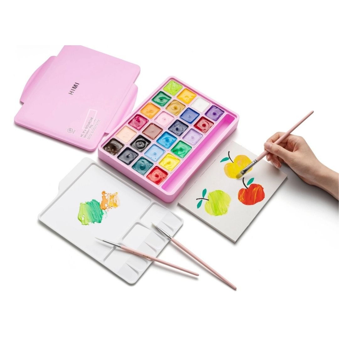 Himi Jelly Cup Gouache 24 Basic Colours Paints Set - Pink - Himi