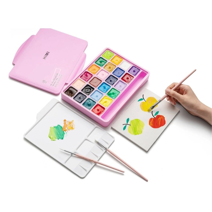 Himi Jelly Cup Gouache 24 Basic Colours Paints Set - Pink - Himi