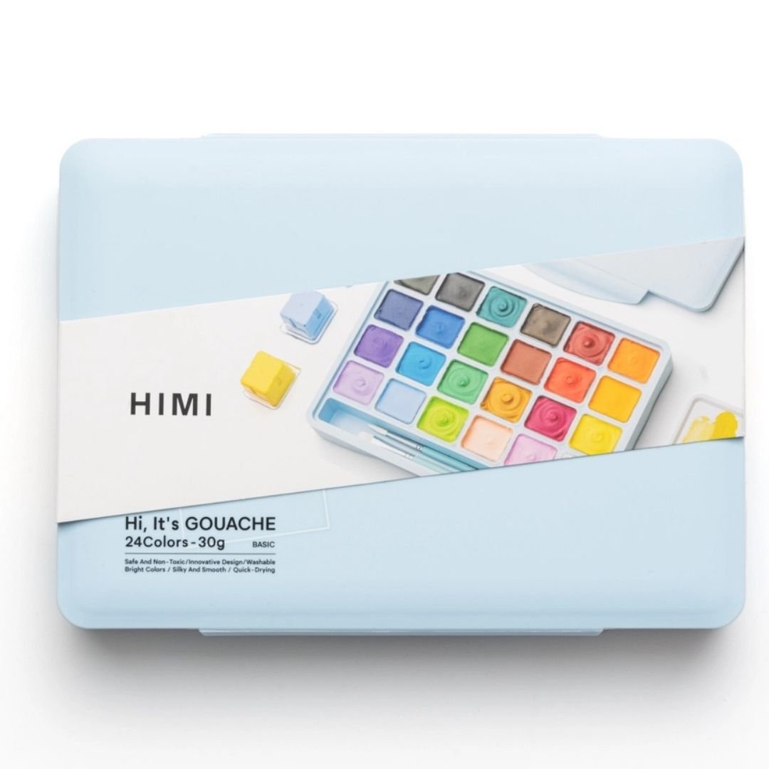 Himi Jelly Cup Gouache 24 Basic Colours Paints Set - Pink - Himi