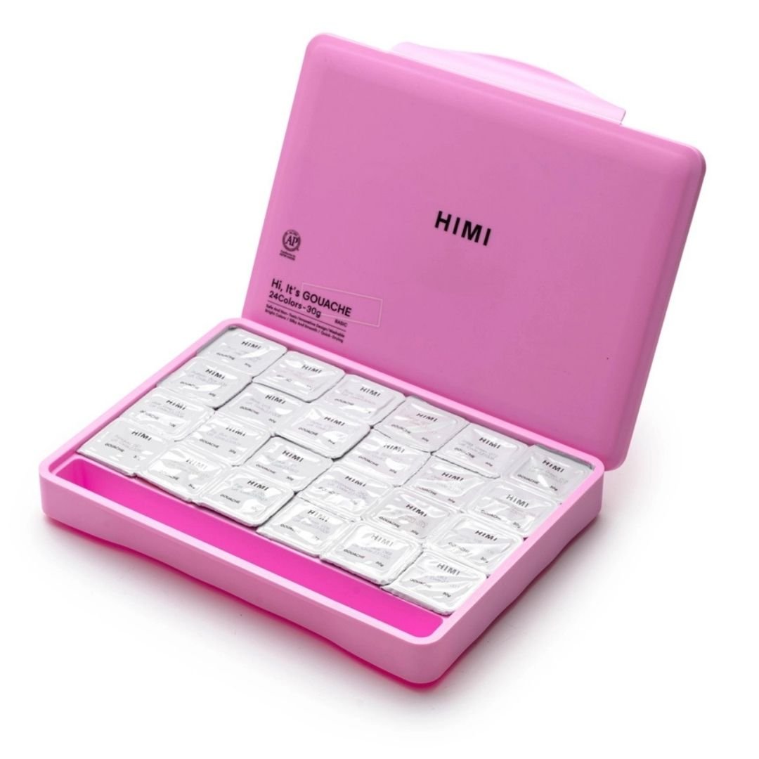 Himi Jelly Cup Gouache 24 Basic Colours Paints Set - Pink - Himi