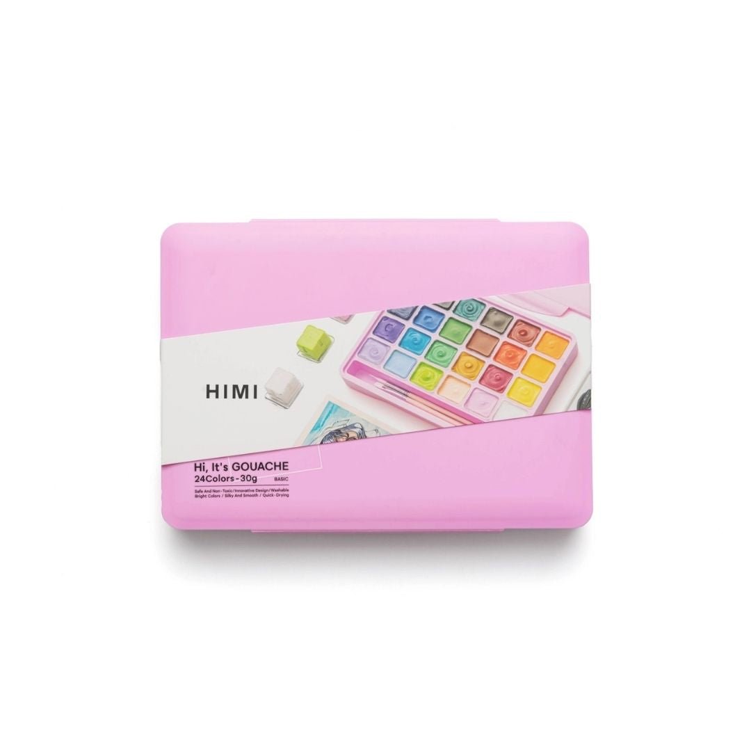 Himi Jelly Cup Gouache 24 Basic Colours Paints Set - Pink - Himi
