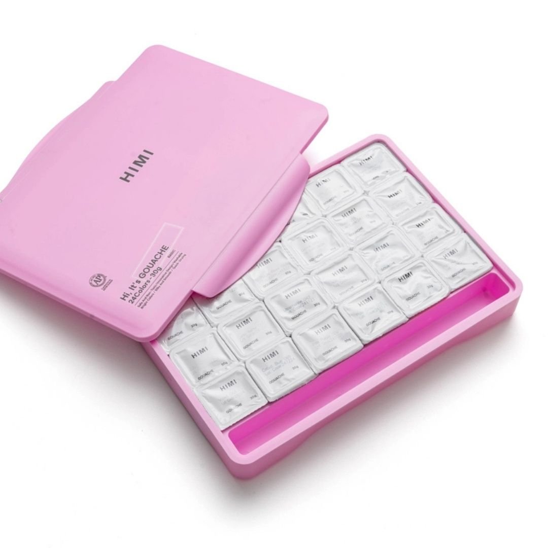 Himi Jelly Cup Gouache 24 Basic Colours Paints Set - Pink - Himi