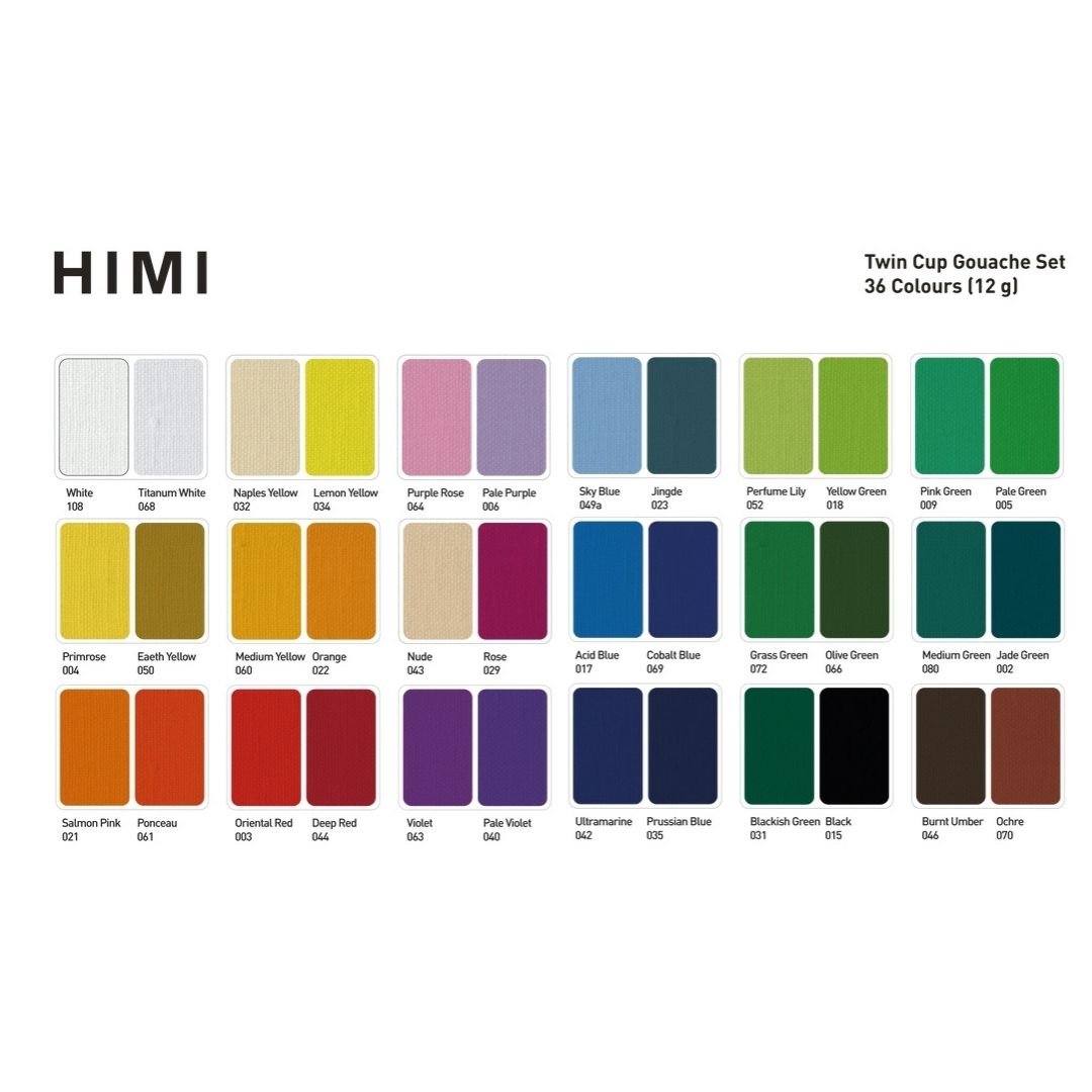 Himi Jelly Cup Gouache 36 Basic Colours Paints Set - Himi
