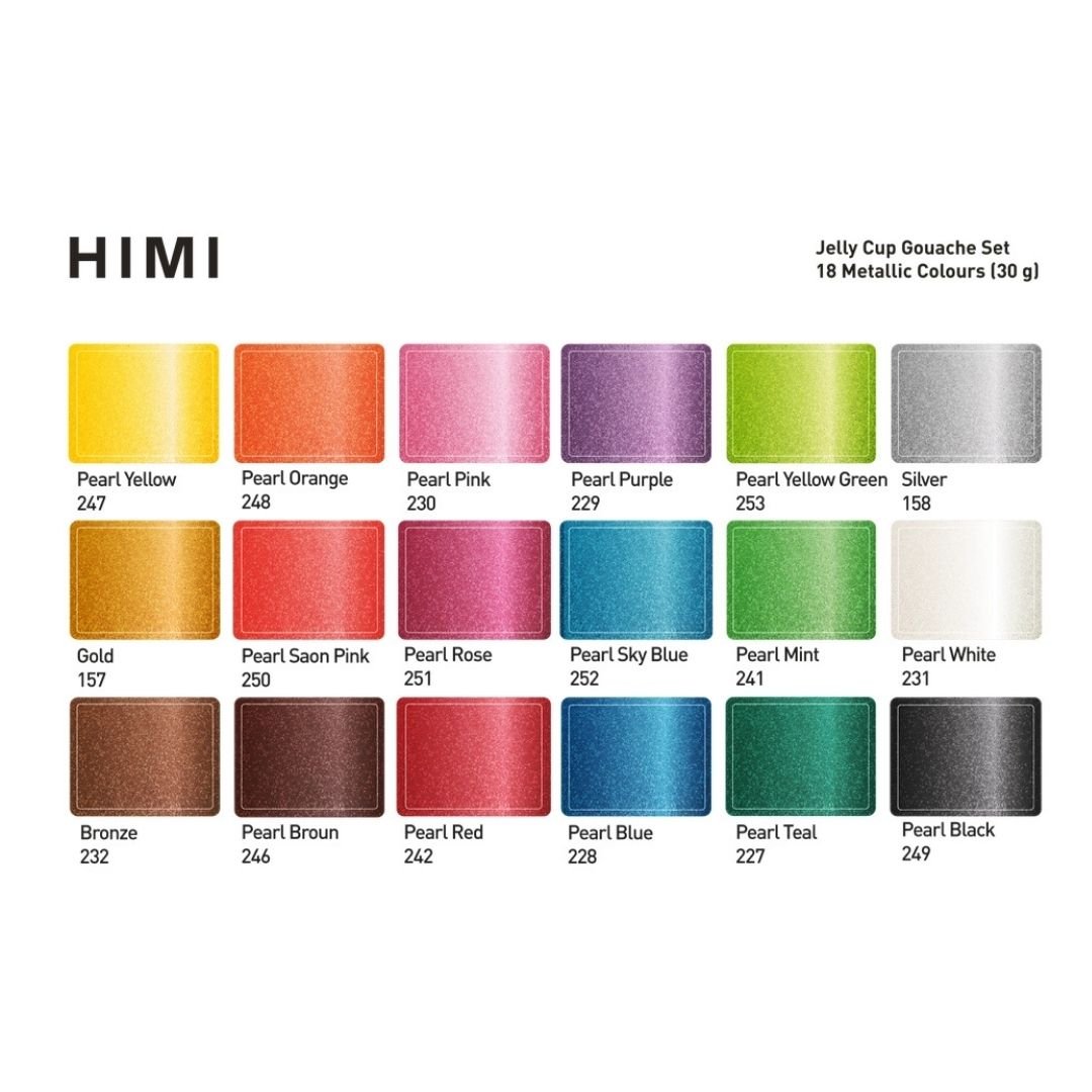 Himi Metallic Jelly Cup Gouache 18 Paints Set - Himi